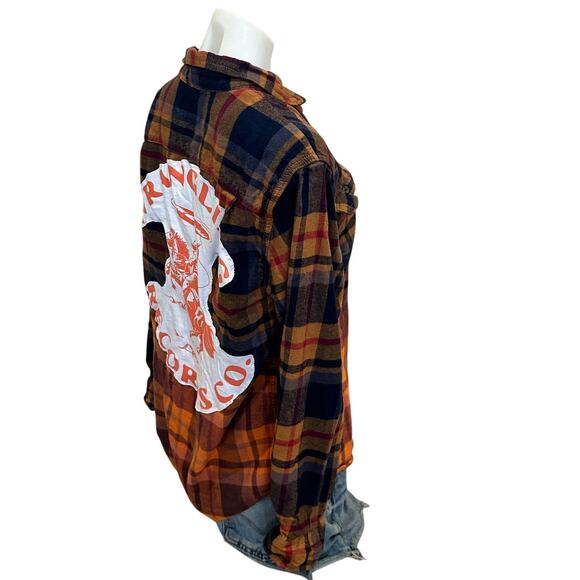 Cowboy Rodeo Plaid Flannel Shirt MEDIUM Wrangling Records Cowgirl Unique Western - Picture 3 of 6